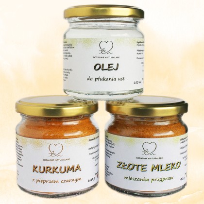 kurkuma z pieprzem czarnym 100 g złote mleko mieszanka przypraw 90 g olej do płukania ust 150 ml